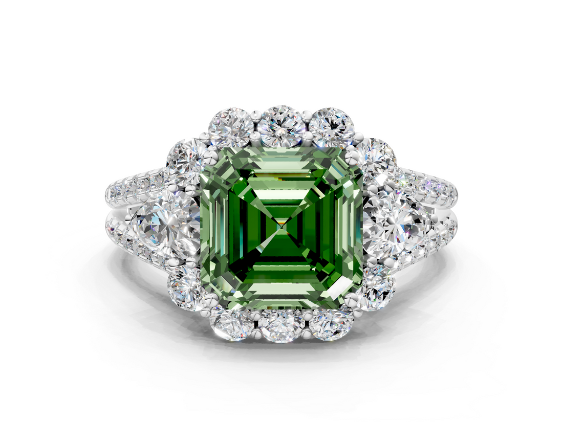 White gold Fancy Green Asscher  Halo Split Shank Diamond Engagement Ring with Prong Setting_17