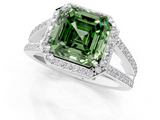White gold Fancy Green Asscher  Halo Split Shank Diamond Ring with Four-Prong Setting_18