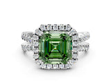 White gold Fancy Green Asscher  Halo Split Shank Diamond Ring with Pavé Setting_55