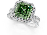 White gold Fancy Green Asscher  Halo Split Shank Diamond Ring with Pavé Setting_56