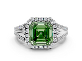 White gold Fancy Green Asscher  Halo Split Shank Diamond Ring with Prong Setting