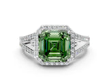 White gold Fancy Green Asscher  Halo Split Shank Pave Diamond Ring with Four-Prong Setting_45