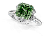 White gold Fancy Green Asscher  Halo Split Shank Pave Diamond Ring with Petal Prong Setting_32