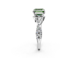 White gold Fancy Green Asscher  Halo Twist Band Solitaire Prong Setting Ring_2
