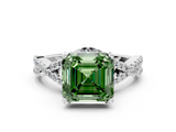 White gold Fancy Green Asscher  Halo Twist Band Solitaire Prong Setting Ring