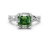 White gold Fancy Green Asscher  Halo Twist Band Solitaire Ring with Six-Prong Setting_32