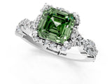 White gold Fancy Green Asscher  Halo Twist Band Solitaire Ring with Six-Prong Setting_33