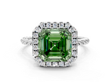 White gold Fancy Green Asscher  Halo Twisted Band Four-Prong Diamond Ring