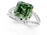 White gold Fancy Green Asscher  Halo Twisted Band Four-Prong Ring_79