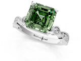 White gold Fancy Green Asscher  Milgrain Bezel Diamond Engagement Ring with Solitaire Prong Setting_30