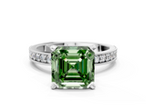 White gold Fancy Green Asscher  Milgrain Pave Diamond Engagement Ring with Four-Prong Setting