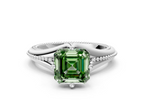 White gold Fancy Green Asscher  Solitaire Beaded Band Six-Prong Setting