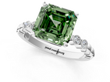 White gold Fancy Green Asscher  Solitaire Bezel Accent Diamond Engagement Ring with Beaded Band and Four-Prong Setting_1