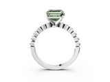 White gold Fancy Green Asscher  Solitaire Bezel Accent Diamond Engagement Ring with Beaded Band and Four-Prong Setting_3