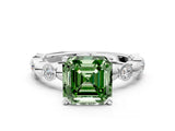 White gold Fancy Green Asscher  Solitaire Bezel-Set Diamond Ring with Beaded Band and Four-Prong Setting_29