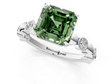 White gold Fancy Green Asscher  Solitaire Bezel-Set Diamond Ring with Beaded Band and Four-Prong Setting_30