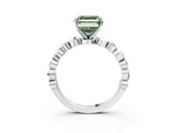 White gold Fancy Green Asscher  Solitaire Bezel-Set Diamond Ring with Beaded Band and Four-Prong Setting_33