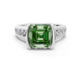 White gold Fancy Green Asscher  Solitaire Bezel-Set Diamond Ring with Channel-Set Band_17
