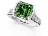 White gold Fancy Green Asscher  Solitaire Bezel-Set Diamond Ring with Channel-Set Band_18