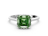 White gold Fancy Green Asscher  Solitaire Cathedral Diamond Ring with Six-Prong Setting