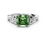 White gold Fancy Green Asscher  Solitaire Celtic Knot Engagement Ring with Four-Prong Setting