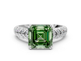 White gold Fancy Green Asscher  Solitaire Chevron Pave Diamond Engagement Ring with Six-Prong Setting