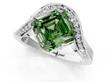 White gold Fancy Green Asscher  Solitaire Diamond Engagement Ring with Pave Band and Four-Prong Setting 2