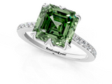 White gold Fancy Green Asscher  Solitaire Diamond Engagement Ring with Pave Band and Six-Prong Setting_1