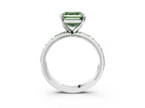 White gold Fancy Green Asscher  Solitaire Diamond Engagement Ring with XO Engraved Band and Four-Prong Setting 4