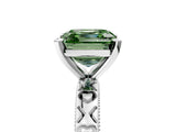 White gold Fancy Green Asscher  Solitaire Diamond Engagement Ring with XO Engraved Band and Four-Prong Setting
