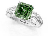 White gold Fancy Green Asscher  Solitaire Diamond Leaf Vine Band with Prong Setting_18