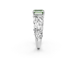 White gold Fancy Green Asscher  Solitaire Diamond Leaf Vine Band with Prong Setting_19