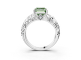 White gold Fancy Green Asscher  Solitaire Diamond Leaf Vine Band with Prong Setting_20