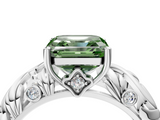 White gold Fancy Green Asscher  Solitaire Diamond Leaf Vine Band with Prong Setting_21