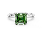 White gold Fancy Green Asscher  Solitaire Diamond Ring with Bamboo Band and Four-Prong Setting_17