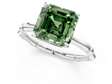 White gold Fancy Green Asscher  Solitaire Diamond Ring with Bamboo Band and Four-Prong Setting_18