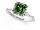 White gold Fancy Green Asscher  Solitaire Diamond Ring with Bezel Set Side Stones and Prong Setting_1