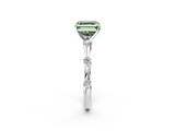 White gold Fancy Green Asscher  Solitaire Diamond Ring with Bezel Set Side Stones and Prong Setting_2