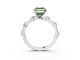 White gold Fancy Green Asscher  Solitaire Diamond Ring with Bezel Set Side Stones and Prong Setting_3
