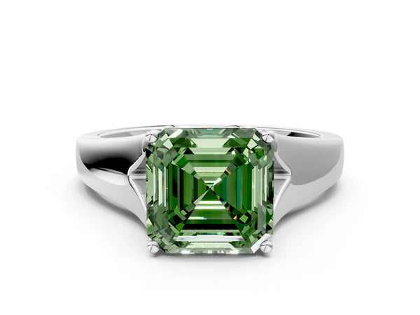 Platinum Asscher Cut Cathedral Solitaire Engagement Ring Setting for Fancy Green Center with Split Shoulders