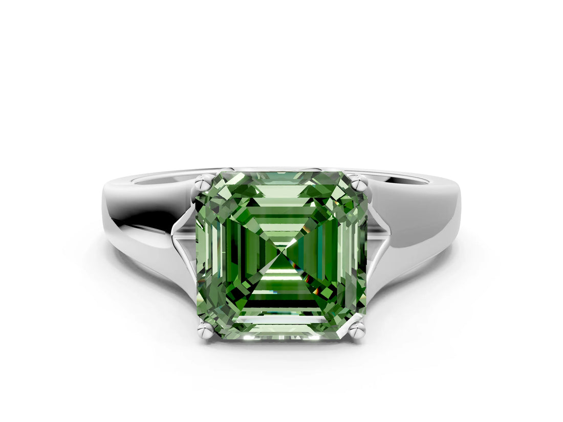 White gold Fancy Green Asscher  Solitaire Diamond Ring with Cathedral Band and Four-Prong Setting_29