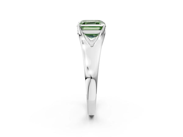 Platinum Asscher Cut Cathedral Solitaire Engagement Ring Setting for Fancy Green Center with Split Shoulders