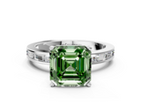 White gold Fancy Green Asscher  Solitaire Diamond Ring with Channel-Set Baguette Band and Four-Prong Setting_16