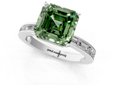 White gold Fancy Green Asscher  Solitaire Diamond Ring with Channel-Set Baguette Band and Four-Prong Setting_17