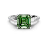 White gold Fancy Green Asscher  Solitaire Diamond Ring with Channel Set Band and Bezel Prong Setting_56