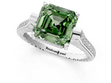 White gold Fancy Green Asscher  Solitaire Diamond Ring with Channel Set Band and Bezel Prong Setting_57