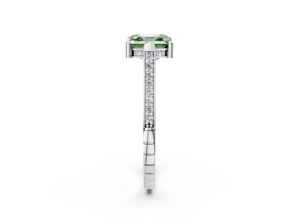 Platinum Asscher Cut Vintage Cathedral Engagement Ring Setting for Fancy Green Center