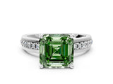White gold Fancy Green Asscher  Solitaire Diamond Ring with Channel Set Band and Six-Prong Setting_46