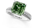 White gold Fancy Green Asscher  Solitaire Diamond Ring with Channel Set Band and Six-Prong Setting_47