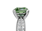 White gold Fancy Green Asscher  Solitaire Diamond Ring with Milgrain Pavé Band and Four-Prong Setting_59